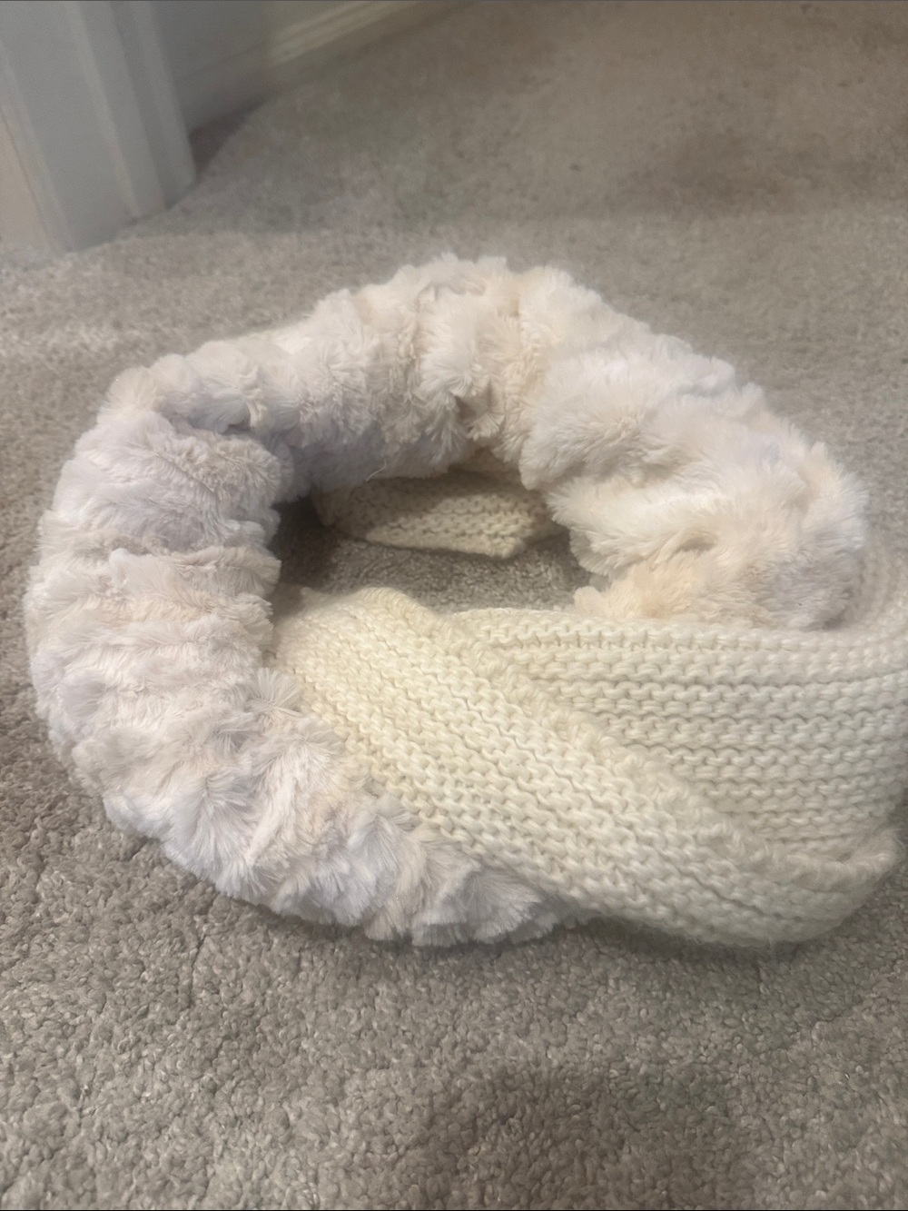 Cream Faux Fur & Knit Infinity Scarf - Women's Cozy Winter Accessory